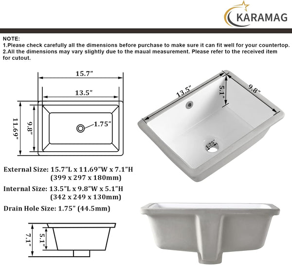 16 Inch Undermount Bathroom Sink Small Rectangle Undermount Sink White Ceramic Under Counter Bathroom Sinks with Overflow (15.70"x11.69")
