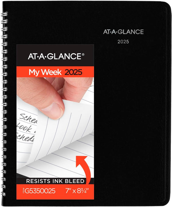 AT-A-GLANCE 2025 Planner, Weekly, 7" x 8-3/4", Medium, Block-Style, DayMinder, Black (G5350025) 2025 7" x 8-3/4