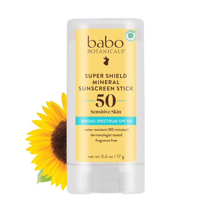 BABO Botanicals Super Shield SPF 50 Stick Sunscreen - 70% Organic Ingredients - Natural Zinc Oxide - for All Ages - NSF & Made Safe Certified -