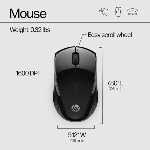 HP X3000 G3 Wireless Mouse - Black, 15-Month Battery, Side Grips for Control, Travel-Friendly, Blue LED, Powerful 1600 DPI Optical Sensor,