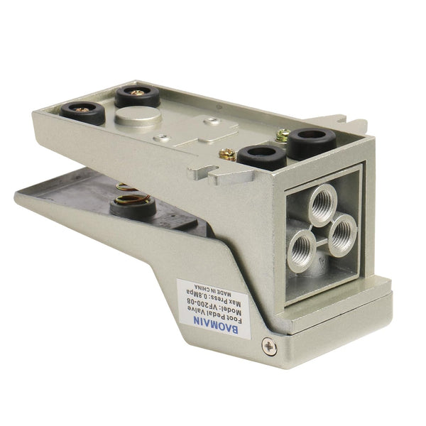 BAOMAIN Pneumatic Foot Pedal Valve VF200-08, PT 1/4" Air Foot Pedal Switch, 2 Position 3 Way Momentary Metal Air Control Valve with Mufflers