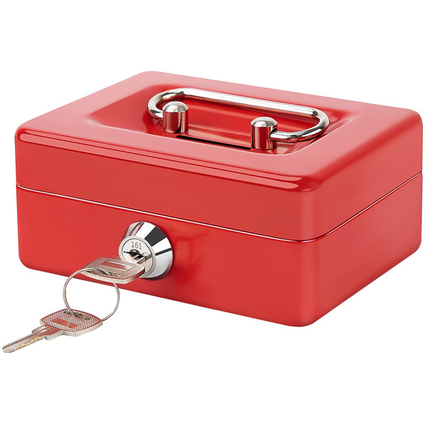 Small Cash Box with Lock and Slot - Jssmst Metal Coin Bank Piggy Bank for Adults and Kids, Red(SMCB0303N) Red XS(4.92")-slot