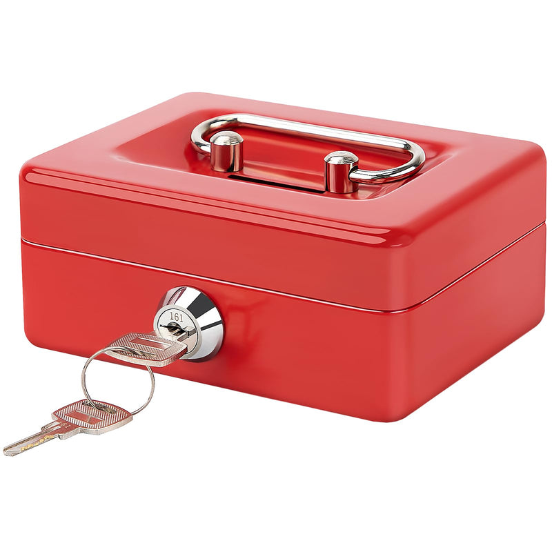 Small Cash Box with Lock and Slot - Jssmst Metal Coin Bank Piggy Bank for Adults and Kids, Red(SMCB0303N) Red XS(4.92")-slot