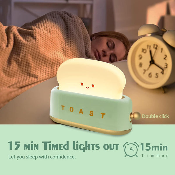 QANYI Desk Decor Toaster Lamp, Rechargeable Small Lamp with Smile Face Toast Bread Cute Toaster Shape Room Decor Night Light for Bedroom, Bedside,