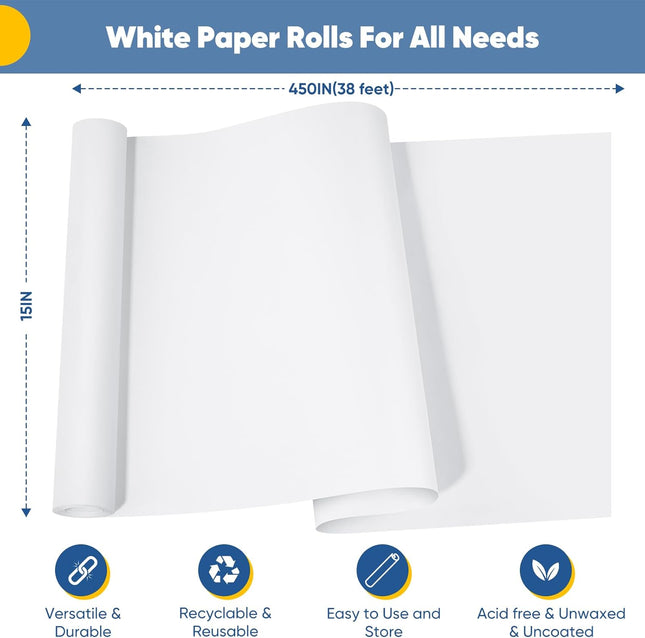 White Wrapping Paper Craft Paper Kraft Paper Roll 15" X 450", Bulletin Board Pap