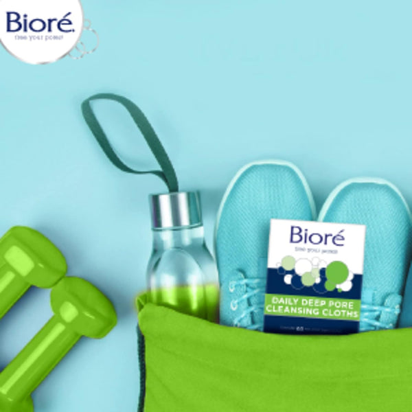 Bioré Daily Make Up Removing Cloths, Facial Cleansing Wipes with Dirt-grabbing Fibers for Deep Pore Cleansing without Oily Residue, 60 Count 60