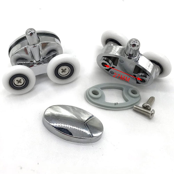 YUANQIAN Set of 4 New Oval Butterfly Twin Wheel Shower Door Rollers 23mm Distance :27mm