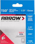 Arrow 508 Heavy Duty T50 1/2-Inch Leg Length, 3/8-Inch Crown, Staples for Upholstery, Construction, Furniture, Crafts, 1250 Count(Pack of 1) |