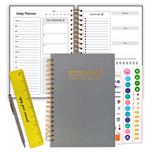 7" x 10" Undated Hourly Planner journal, Daily Planner, Notebook With Hourly Schedule, Weekly and Monthly Planner Spiral Bound,Weekly To Do List