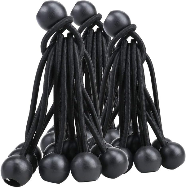 AOPRIE 30 Pack Bungee Balls, Black Ball Bungee Heavy Duty Heavyweight 4 inches Tarp Bungee Cords, Weather Resistant Tie Down Strap 4mm Thickness -