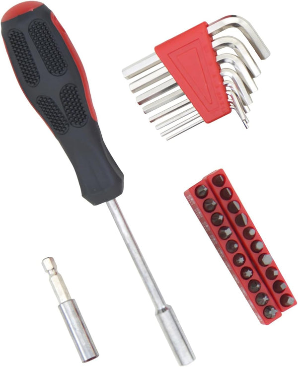 Hantinstom 39-Piece Household Tools Kit Essential Home Repair Set with Plastic Toolbox Ideal for College Students, Home Use & More 39pcs-RED