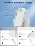 Portable Charger with Built in Cable and AC Wall Plug, USB C Power Bank 12000Mah 22.5W Super Fast Charging, Lightweight Portable Phone Charger