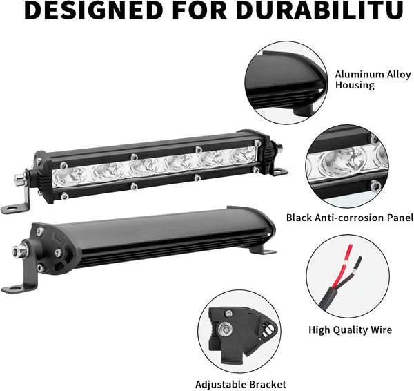 7-inch Red Single Row Off-Road Led Light Bar Pods, Work Driving Fog Lights | 18W/pcs, 36W/Pair, 12V 24V, Ultra-Slim Thin, Waterproof Combo Flood
