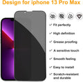 Pehael [2+2 Pack Iphone 13 Pro Max Privacy Screen Protector with Camera Lens Protector Full Coverage Anti-Spy Tempered Glass Film 9H Hardness