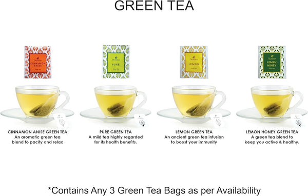 Octavius Tea Sampler Pack | 3 Assorted Green Tea | Cinnamon Anise/Lemon/Pure Green | Assortment Tea Sampler Variety Pack | 50 Bags | Perfect for
