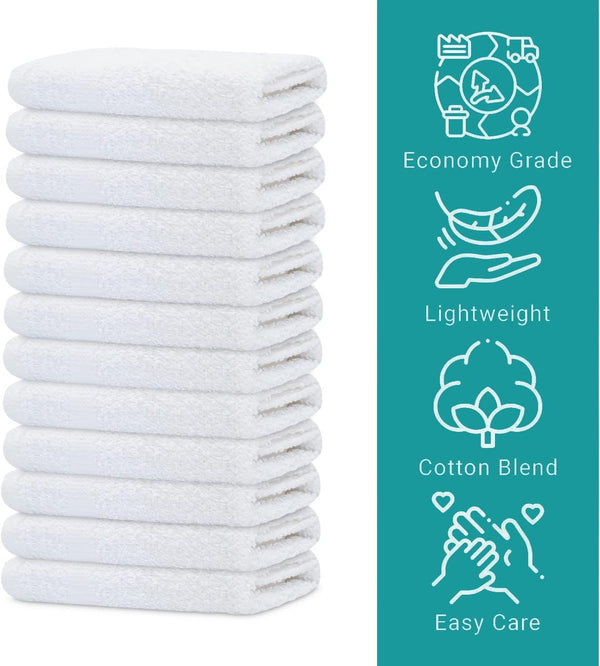 GOLD TEXTILES 24 Pack Economy White Washcloths Set (12x12 inches) - Cotton Blend Commercial Grade Cleaning Rags, Quick Drying & Soft Face Cloths,