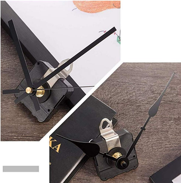 2 Pieces Silent Clock Movement Mechanism Long and Short Shaft with 6 Different Pairs of Hands DIY Clock Repair Parts Motor Replacemen Black