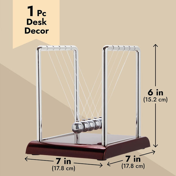 Juvale Newtons Cradle Pendulum - 7 x 6 x 7 in, Silver Stainless Steel - Desk Decor & Office Decor for Men - Stress Relief Desk Toy - Science
