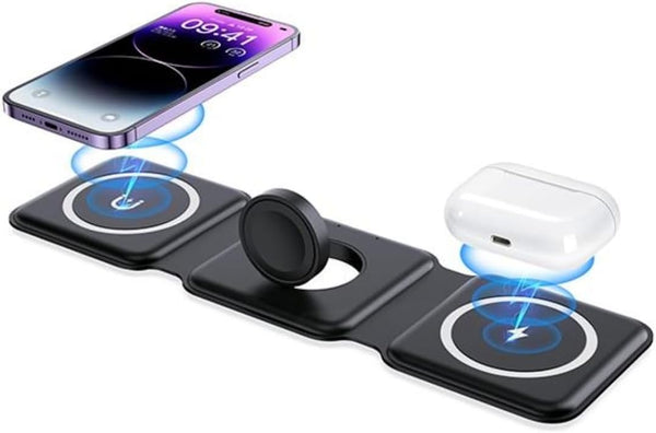 Charging Station is Compatible with Apple Multiple Devices - 3 in 1 Foldable Magnetic Wireless Charger Dock-Travel Charging Pad for iPhone 16 15