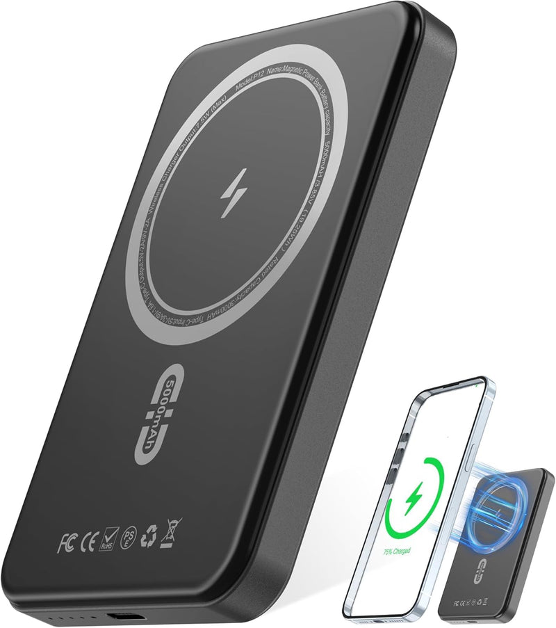 Magnetic Power Bank 5000Mah, Magnetic Portable Charger Fast Charging with Type-C Cable, Ultra Slim Magsafe Battery Pack, Magnetic Battery Pack for