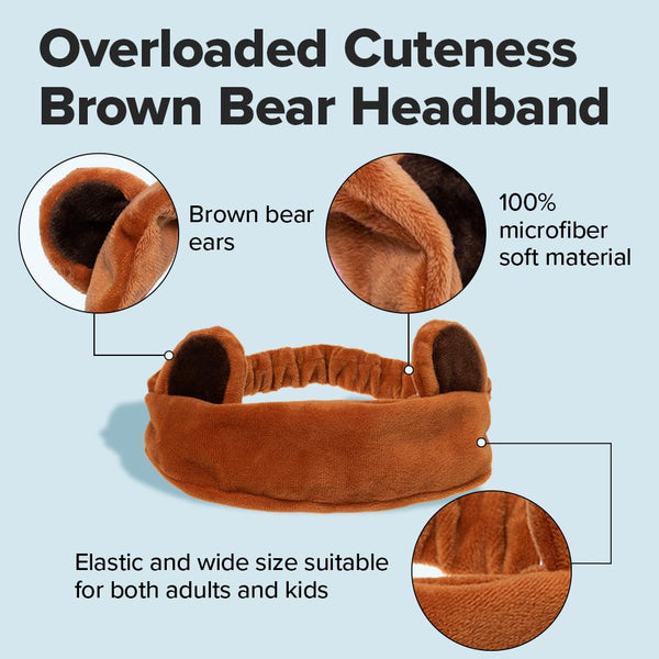 I DEW CARE Face Wash Headband - Brown Bear | Animal Head band for Face Washing & Skincare, Spa Day, Soft & Fuzzy, Cute for Makeup, Shower, Teen