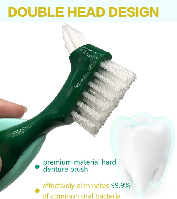 Uouovo Premium Hard Denture Brush Toothbrush, Cleaning Brush, Multi-Layered Bristles & Portable Denture Double Sided Brush, Denture Care (Pack of