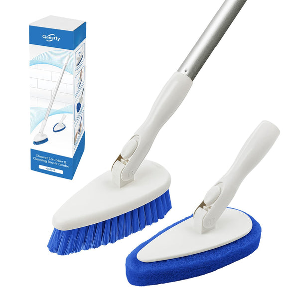 Qaestfy Shower Scrubber Cleaning Brush Combo Bath Tub Tile Cleaner Scrubber Brush with 51'' Adjustable Long Handle Scrub Brush for Bathroom Shower