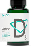Puori Vitamin D3 with Organic Coconut Oil - 120 X 2500 IU - for Healthy Muscle Function, Bone Health, Immune Support and Calcium Uptake- Non-Gmo