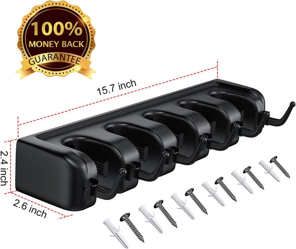 LETMY Broom Holder Wall Mount - Mop and Broom Hanger Holder - Garage Storage Rack & Garden Tool Organizer - 5 Position 6 Hooks Broom Rack for