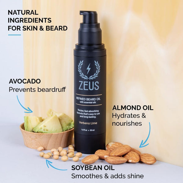 ZEUS Refined Beard Oil, Leave in Conditioner Oil for a Softer Beard & Mustache - Made in USA (Verbena Lime) 1.6 Oz.