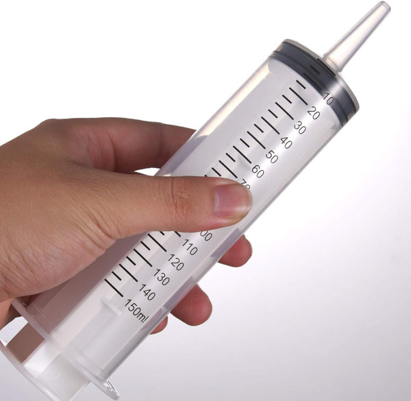 2 Pack Large Syringes (150 ML), Large Plastic Garden Industrial Syringes for Scientific Labs, Measuring, Watering, Refilling, Filtration Multiple Uses