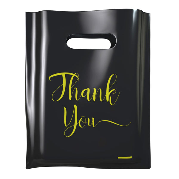 MLAFLY Thank You Bags for Business Small, 100 Pack Plastic Shopping Bags for Small Business, Merchandise Bags for Packaging Products, Retail