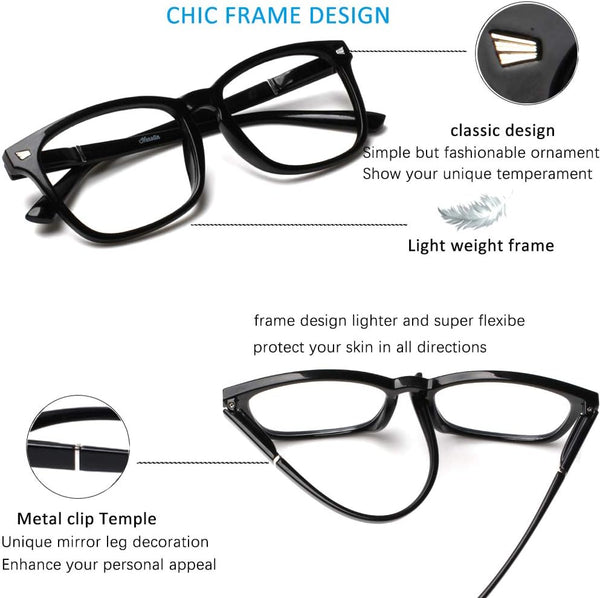 Henotin 4-Pack Blue Light Blocking Reading Glasses Women Men,Spring Hinge Computer Readers,Anti UV Ray Square Nerd Eyeglasses (Mixed Color, 1.25,