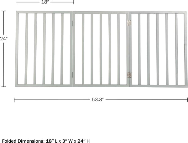 Pet Gate - 3-Panel Indoor Foldable Dog Fence for Stairs, Hallways, or Doorways - 54x24-Inch Retractable Wood Freestanding Dog Gates by PETMAKER
