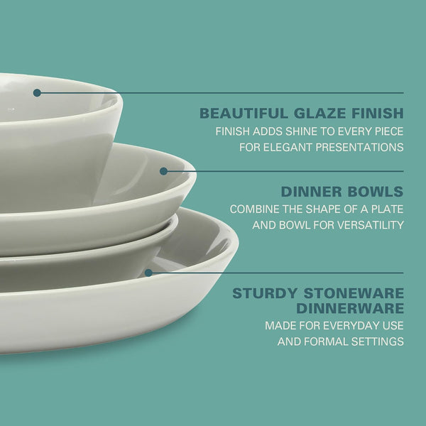 Gibson Home Summer Shades 16 Piece Plates and Bowls Dishes Service for 4 Porcelain Dinnerware Set - Grey Grey (Summer Shades) Service for 4 (16pcs)