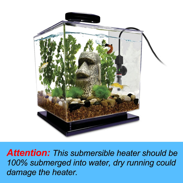 PULACO 25Watt Mini Aquarium Submersible Betta Heater with Free Thermometer Strip for 1-6 Gallon Fish Tanks (Preset Temperature 78℉)