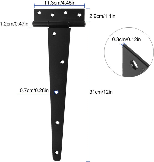6 Pack 12 Inch T-Strap Shed Hinge Heavy Duty Black T Hinge Door Barn Gates Hinges Fence Garden Shed Door Hinges Wrougt Rustic Hardware Iron