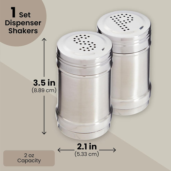 2 oz Stainless Steel Metal Salt and Pepper Shakers Set for Kitchen, Dinner Table, Cooking, Travel, Refillable, Perforated "S" and "P" Caps (3.5 in)