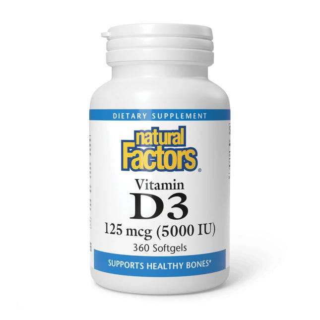 Natural Factors, Vitamin D3 5000 IU (125 Mcg), Supports Strong Bones, Muscles an