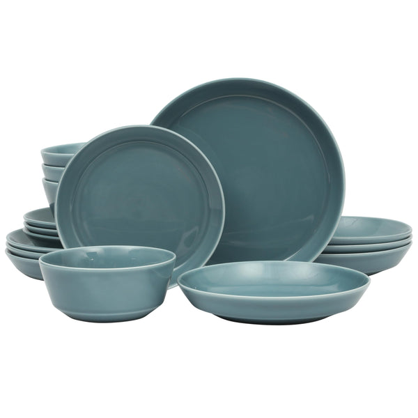 Gibson Home Summer Shades 16 Piece Plates and Bowls Dishes Service for 4 Porcelain Dinnerware Set - Blue Blue (Summer Shades) Service for 4 (16pcs)