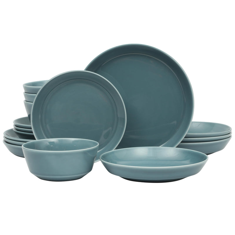 Gibson Home Summer Shades 16 Piece Plates and Bowls Dishes Service for 4 Porcelain Dinnerware Set - Blue Blue (Summer Shades) Service for 4 (16pcs)