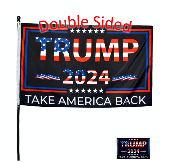 Double-Sided Trump 2024 Flag - Take America Back - 3x5 Foot Indoor Outdoor Decoration Banner With a FREE Sticker - Double-Sided Banner With Vivid