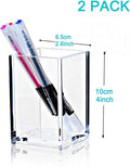 2 Pack Clear Acrylic Pencil Pen Holder Cup,Desk Accessories Holder,Makeup Brush Storage Organizer,Modern Design Desktop Stationery Organizer for