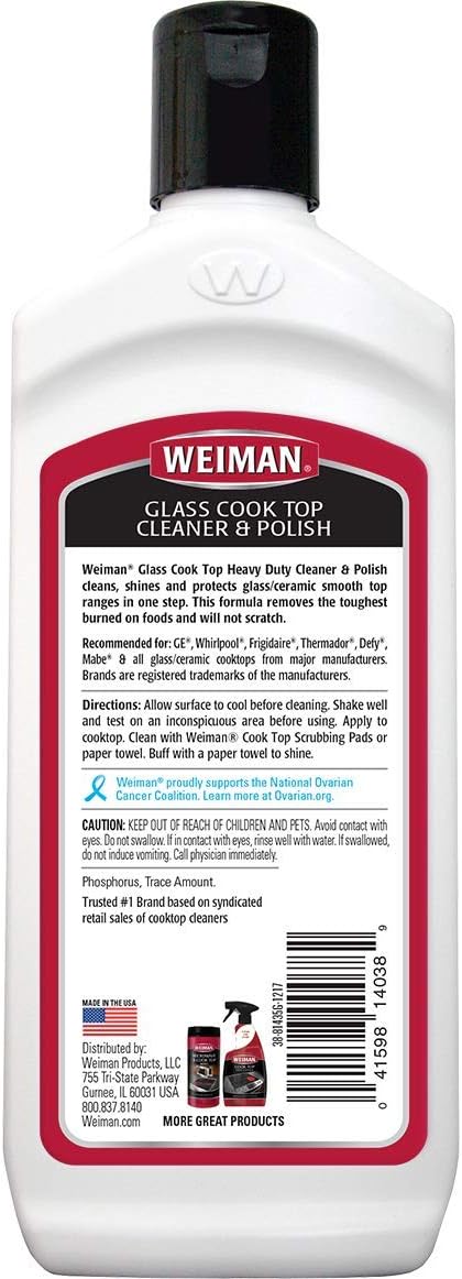 Weiman Glass Cooktop Heavy Duty Cleaner & Polish - Shines and Protects Glass/Ceramic Smooth Top Ranges with its Gentle Formula - 10 Oz., Clear 10