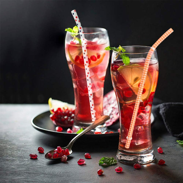50 Pack Bent Reusable Straws, BPA-Free, 9" Colorful Hard Plastic Stripe Drinking Straw for Mason Jar Tumbler, Family or Party Use With Cleaning