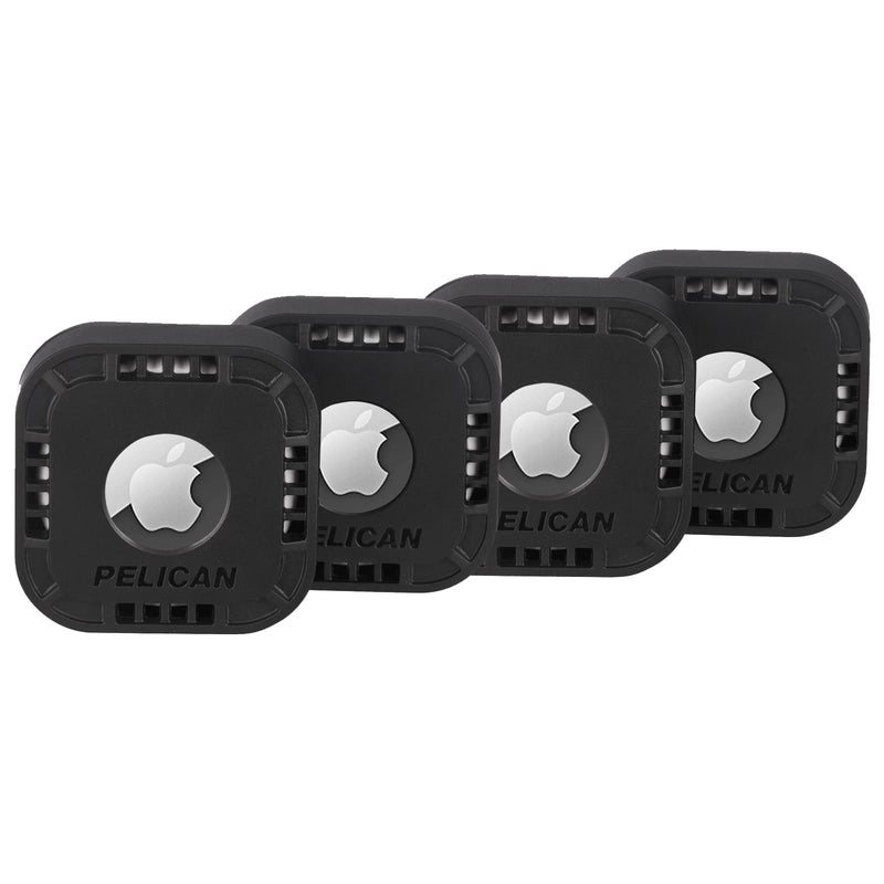 Pelican Protector 4-Pack AirTag Holder with 3M Adhesive Sticker - Black | Rugged and Shockproof Air Tag Case - Hidden AirTag Holder/Cover Stick On