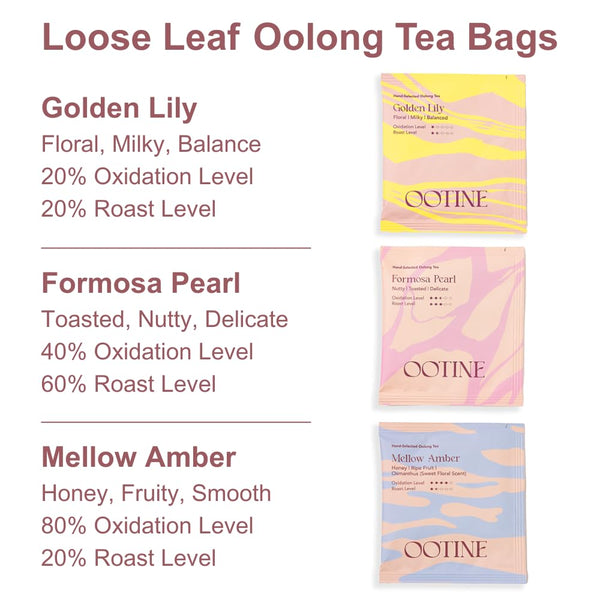 OOTINE | Taiwan Oolong Tea Sampler (3 Flavors, 9 Sachets) | Floral, Fruity & Toasted Notes | Whole Leaves in Plant-Based Pyramid Sachets | Coffee