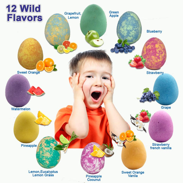 Bath Bombs for Kids with Surprise Inside, 12 pk Kids Bath Bombs with Toys | Bath Bombs with Jungle Toys, Organic, Natural, Skin-Moisturizing