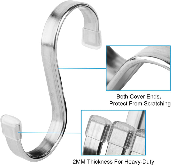 10 Pack Flat S Hooks - Stainless Steel Heavy Duty 3inch S Hooks for Hanging pots, Pans, Plants, Coffee Mugs, Towels in Kitchen and Bathroom, Coat,