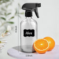 Glass Spray Bottles, 16Oz Refillable Containers, Empty Boston round Bottles with Labels & Adjustable Nozzle for Cleaning, Gardening, Aromatherapy,